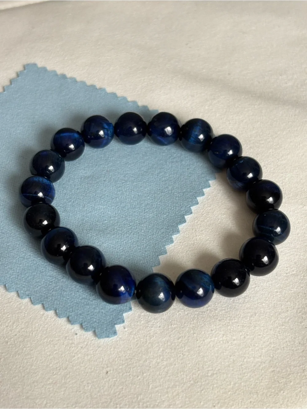 10mm Blue Tiger Eye Beaded Bracelet - Classic Navy Strand